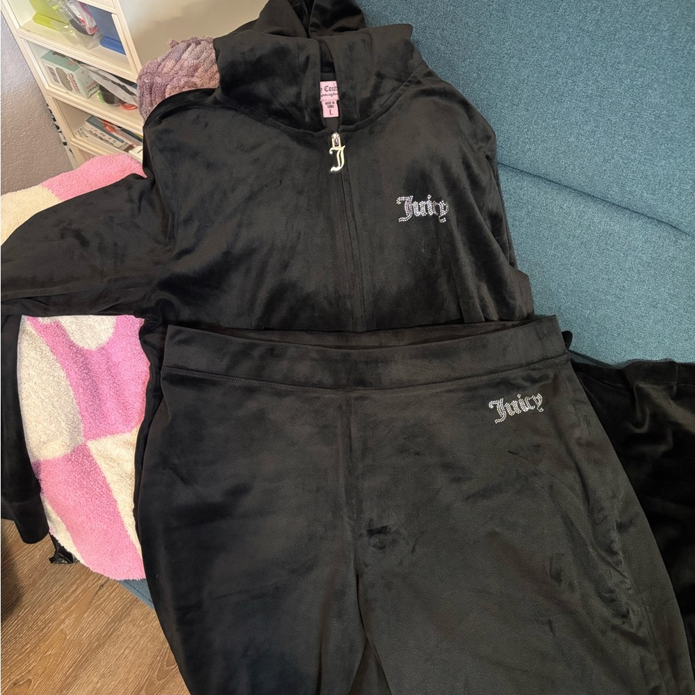 Juicy Couture Black Velour Hoodie and Pants Set